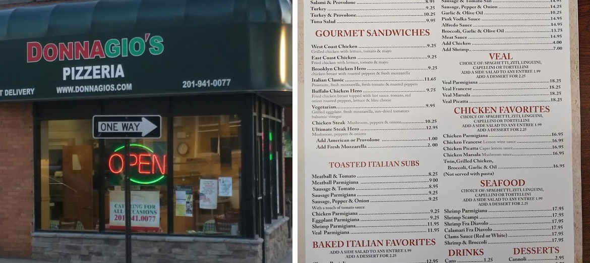 Donnagio's Pizzeria Menu